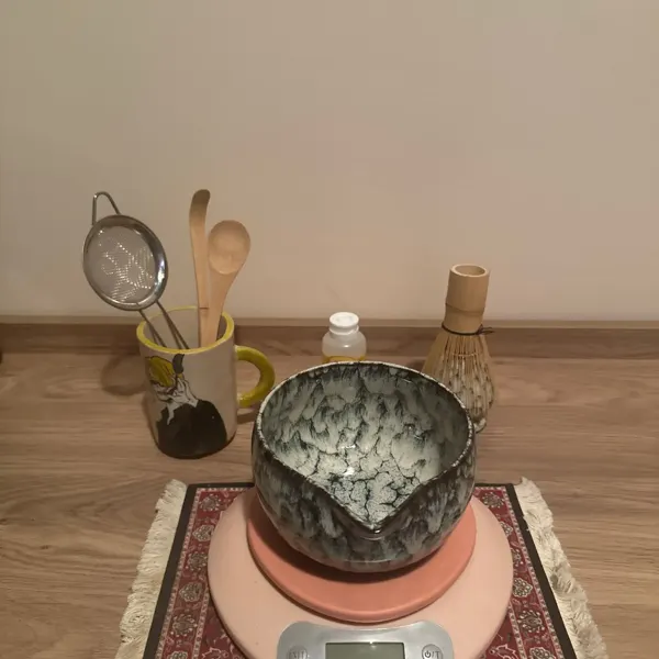 Dark teal matcha set — unedited customer photo